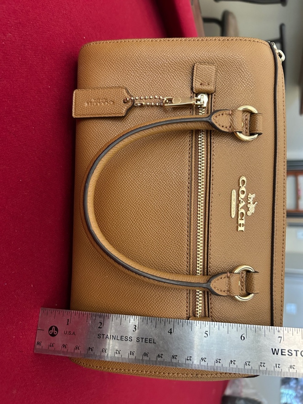 Coach Tan Pebble Leather Satchel with Gold Hardware - Picture 4 of 7